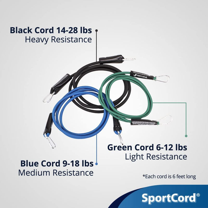 SportCord Resistance Band Workout Set - 7 Piece Bungee Cord Fitness System for Home, Office & Travel