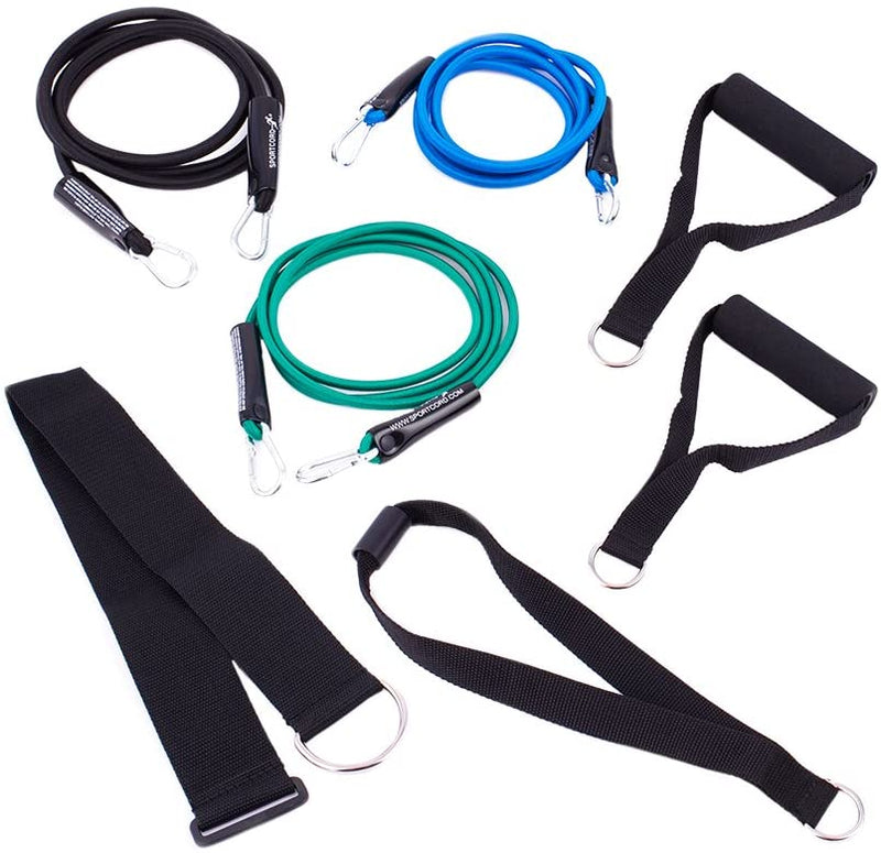 SportCord Resistance Band Workout Set - 7 Piece Bungee Cord Fitness System for Home, Office & Travel